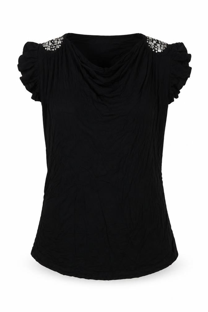 Yessica Womens Black   Basic Blouse Size L  - beaded shoulder