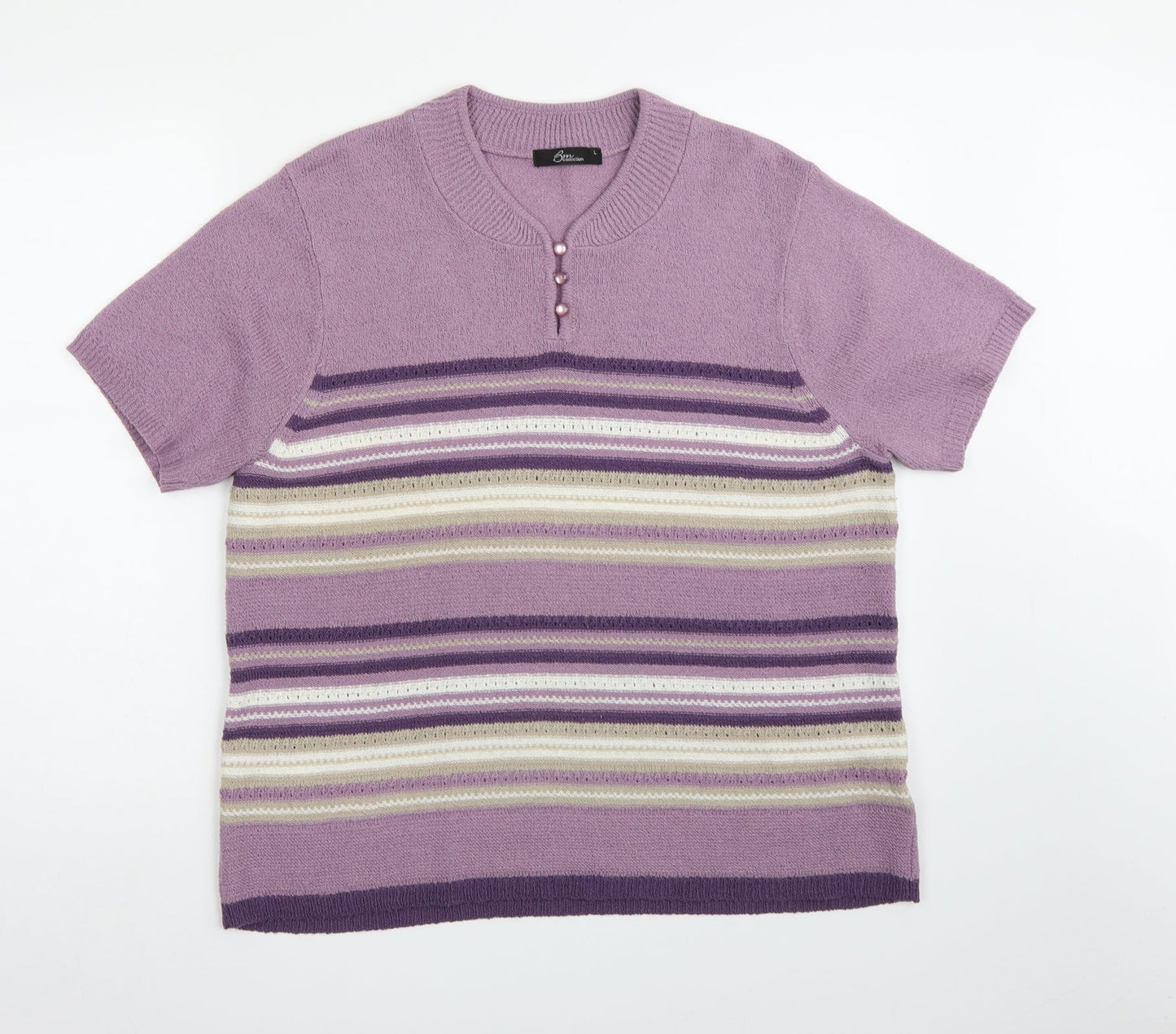BM collection Womens Purple Striped Knit Pullover Jumper Size L
