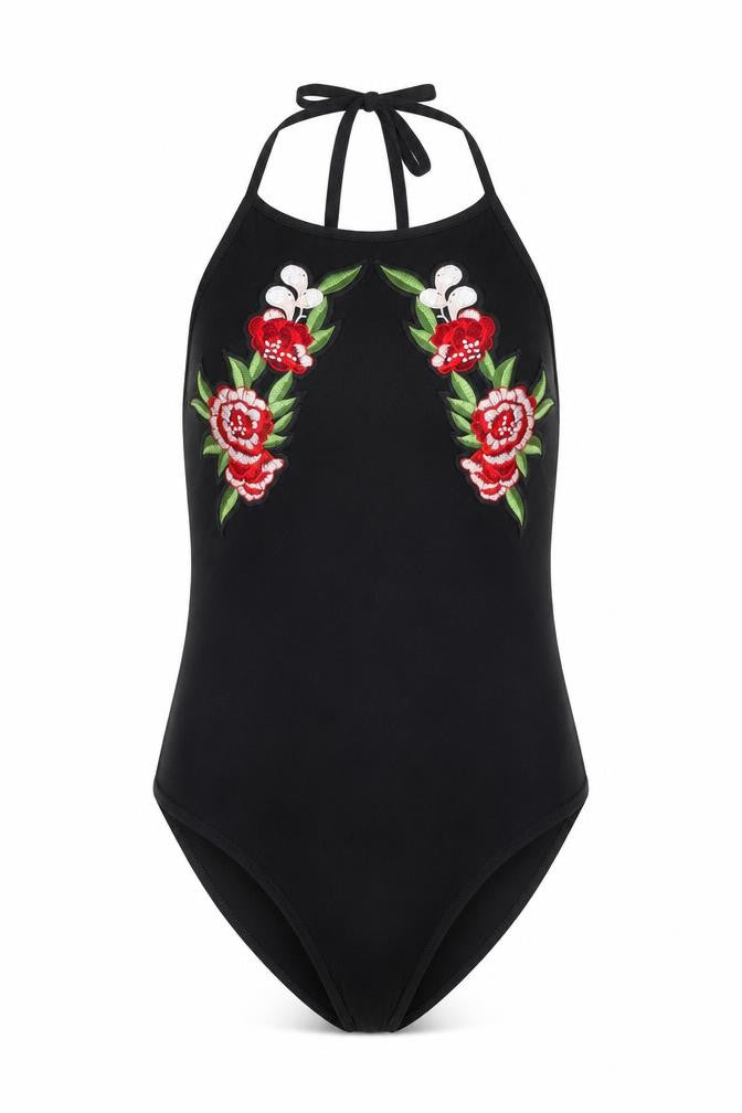 Select Womens Black Floral  Bodysuit One-Piece Size 12