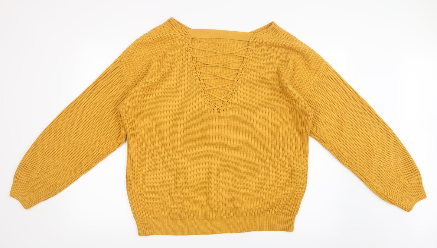 New Look Womens Yellow  Knit Pullover Jumper Size M