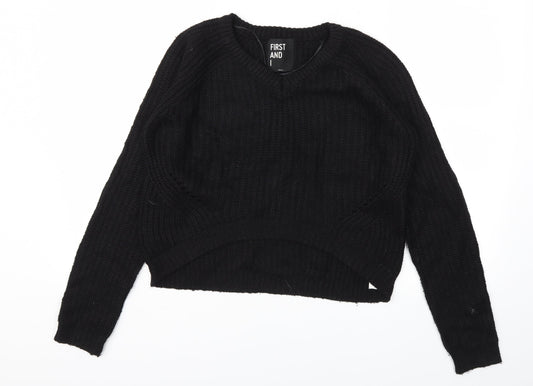 FIRST AND I  Womens Black Houndstooth  Pullover Jumper Size S