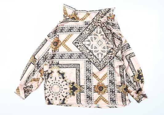 Boohoo Womens Pink Argyle/Diamond  Basic Blouse Size 10