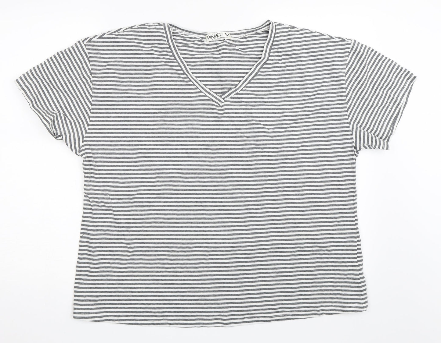 Riklo Womens Grey Striped  Basic T-Shirt Size M