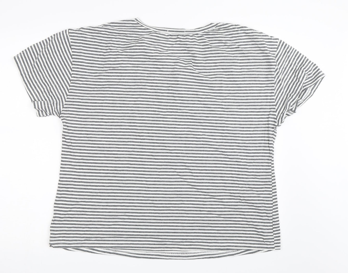 Riklo Womens Grey Striped  Basic T-Shirt Size M