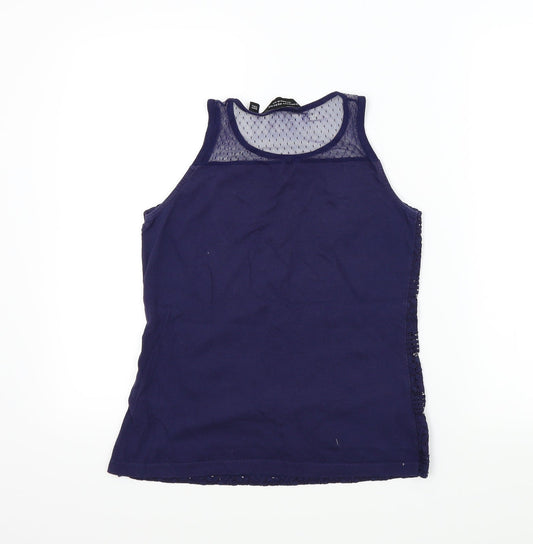 Dorothy Perkins Womens Blue Colourblock  Basic T-Shirt Size 8  - lace neck