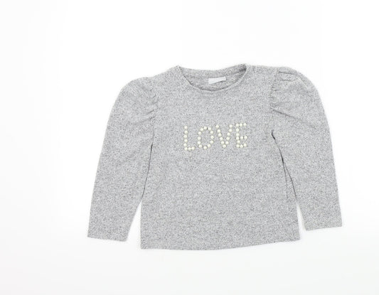 George Girls Grey   Henley Jumper Size 7 Years  - Pearl Detail