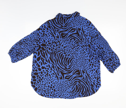 NEXT Womens Blue Animal Print  Basic Button-Up Size 6