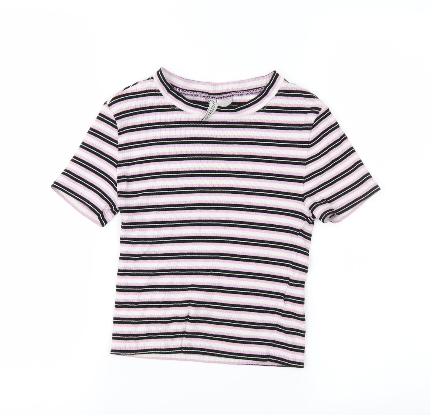 Divided Womens Pink Striped Jersey Basic T-Shirt Size XS