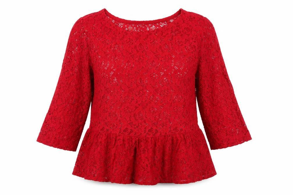 NET Womens Red  Lace Basic Blouse Size 8