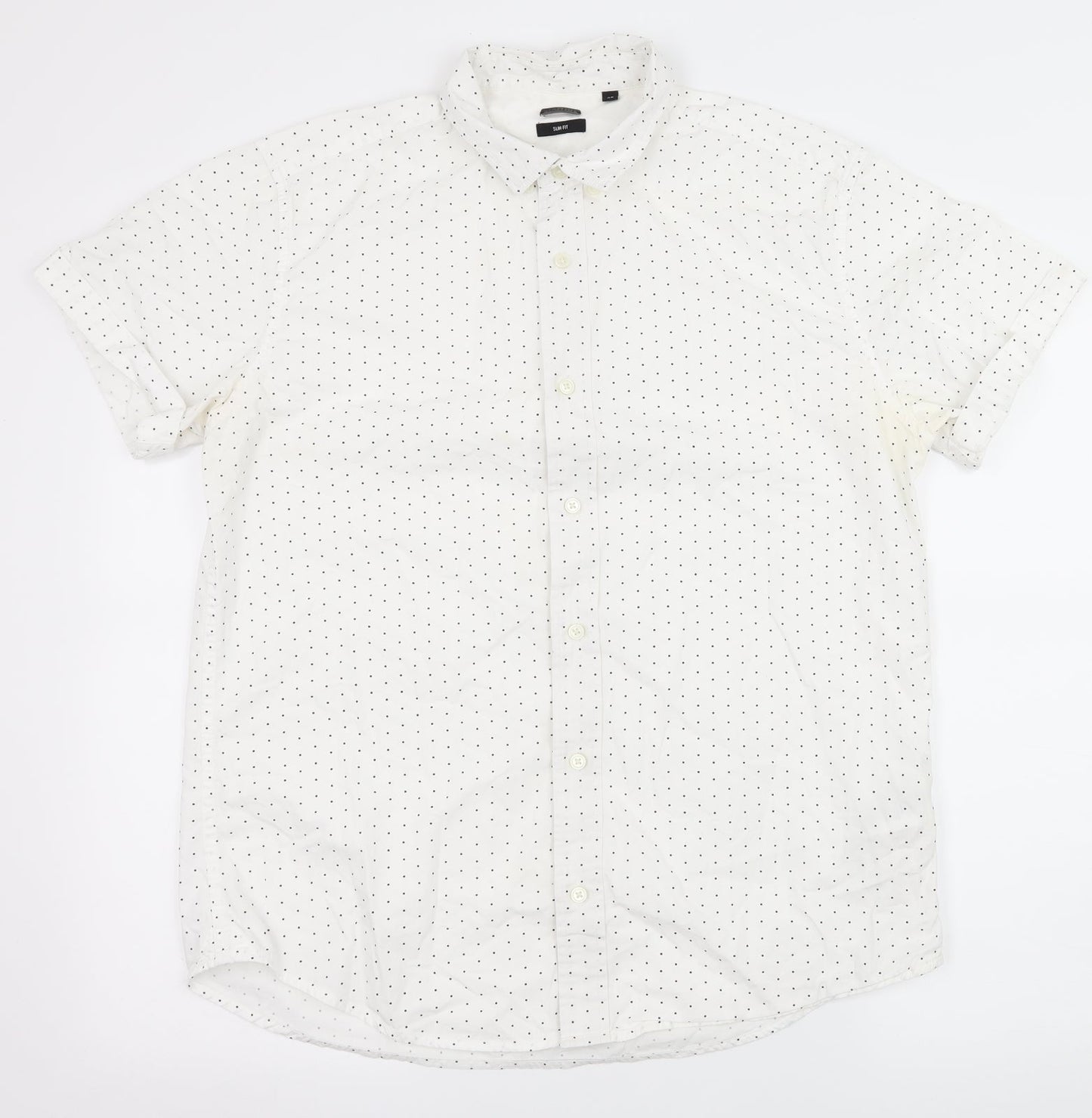 ONLY & SONS Mens White Polka Dot   Button-Up Size XL