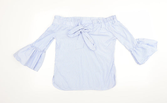 Papaya Womens Blue Striped  Basic Blouse Size 8