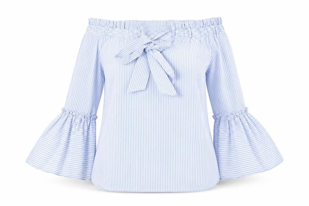 Papaya Womens Blue Striped  Basic Blouse Size 8