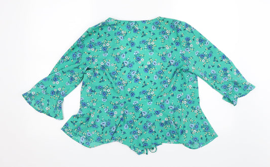Divided Womens Green Floral  Basic Blouse Size 8