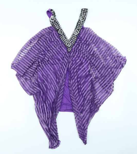 Club L Womens Purple Striped  Basic Blouse Size M