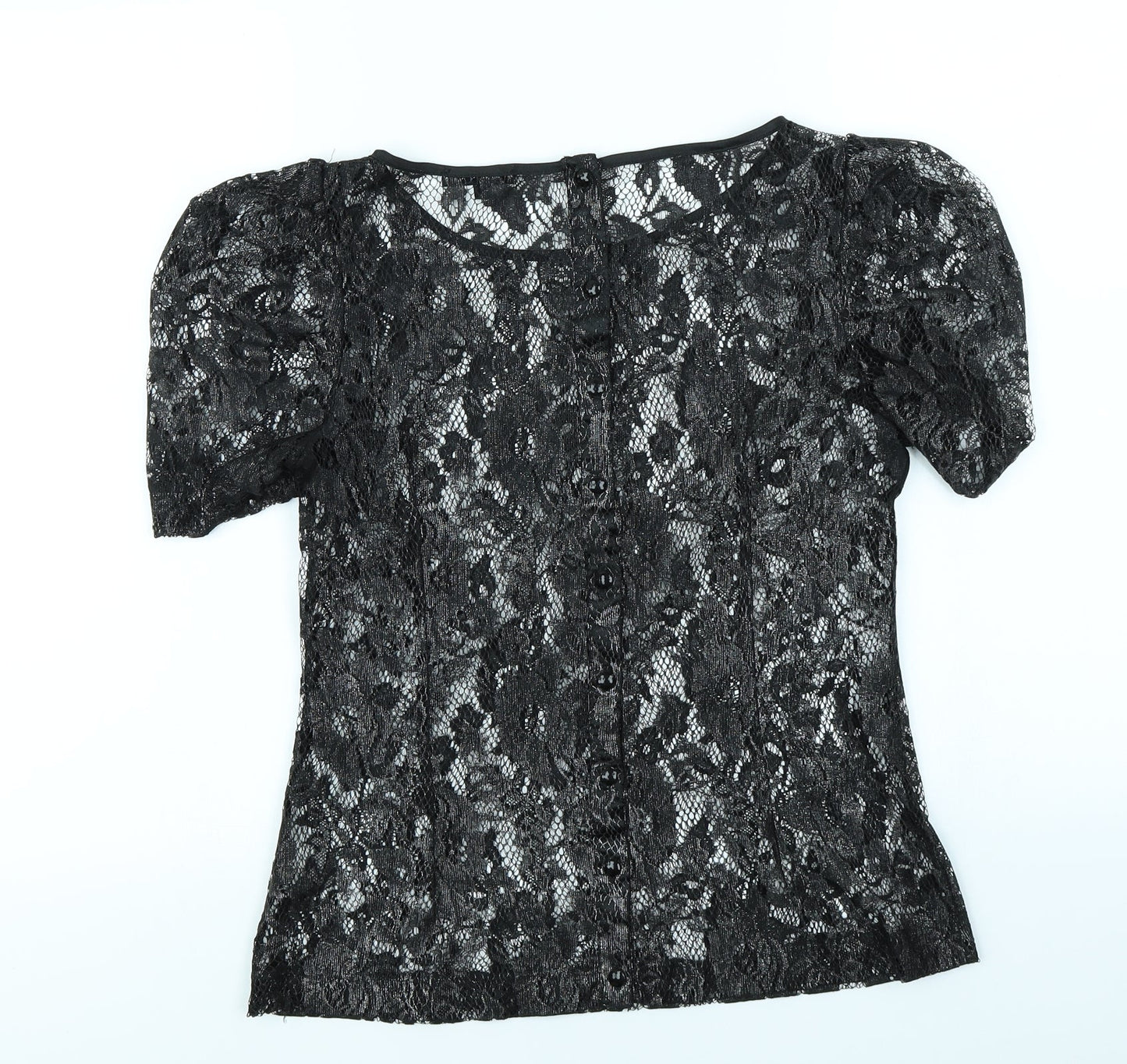 Linea Womens Black Floral  Basic T-Shirt Size 8