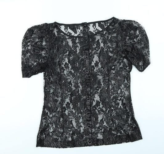 Linea Womens Black Floral  Basic T-Shirt Size 8