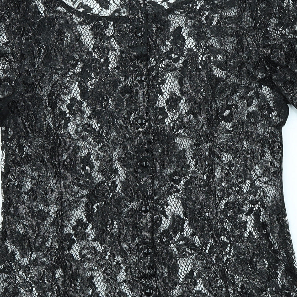 Linea Womens Black Floral  Basic T-Shirt Size 8