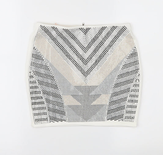 Eva & Lola Womens White Geometric  Mini Skirt Size S