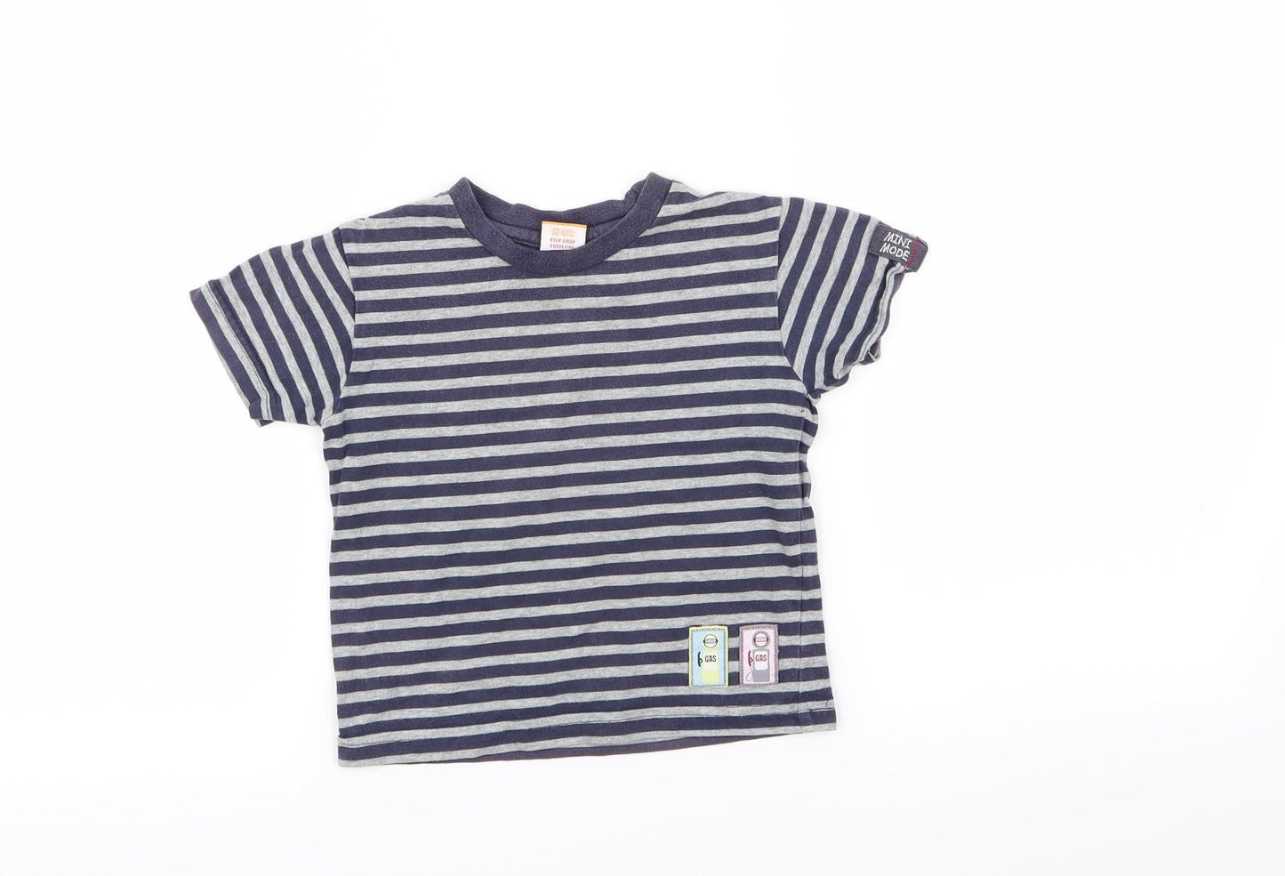MINIMODE Boys Blue Striped  Basic T-Shirt Size 18-24 Months
