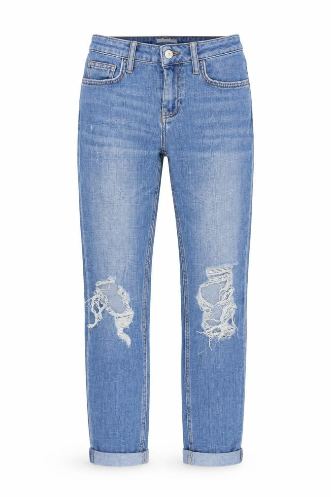 Topshop Womens Blue  Denim Straight Jeans Size 25 in L27 in - distressed