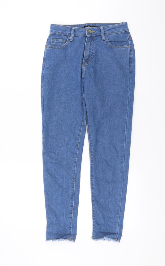Boohoo Womens Blue  Denim Skinny Jeans Size 6 L27 in - distressed hem