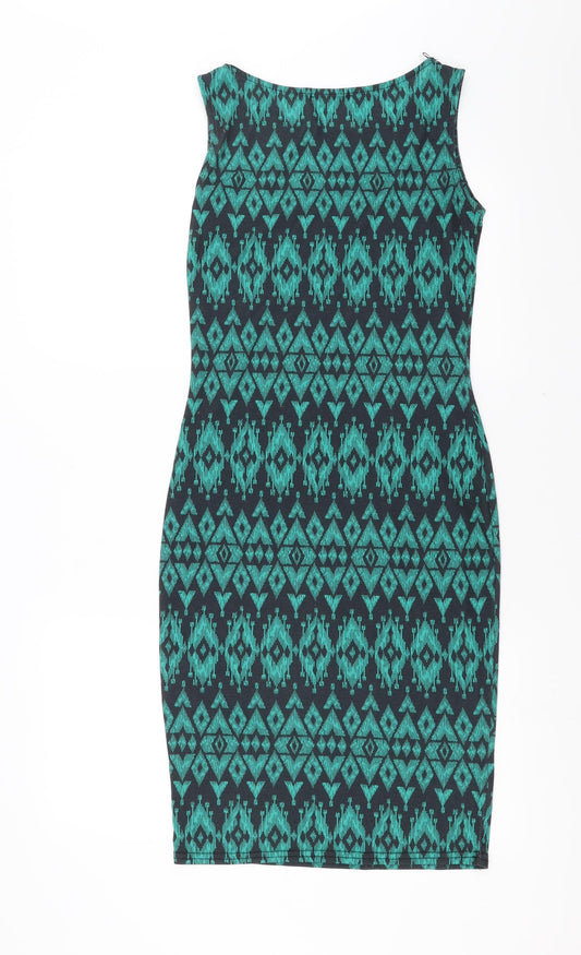 Quiz Womens Green Geometric  Tank Dress  Size 10