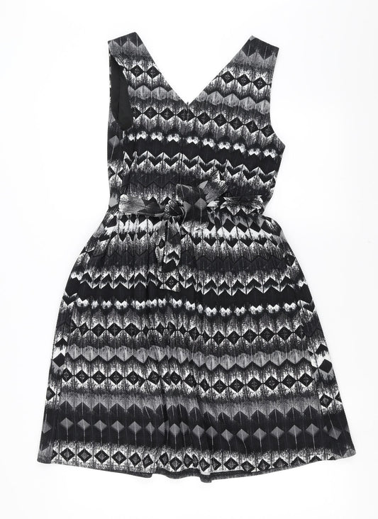 MELA Womens Black Geometric  Fit & Flare  Size 10