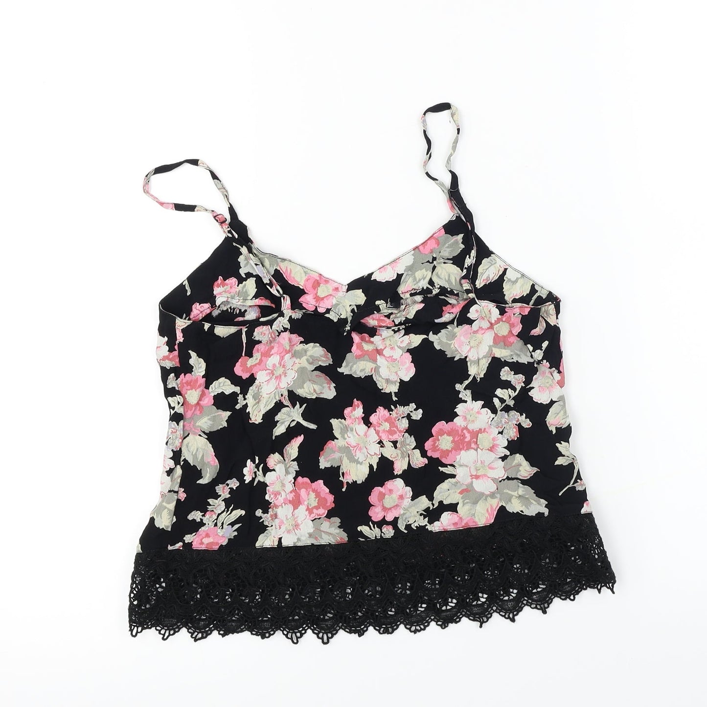Topshop  Womens Black Floral  Cropped T-Shirt Size 6