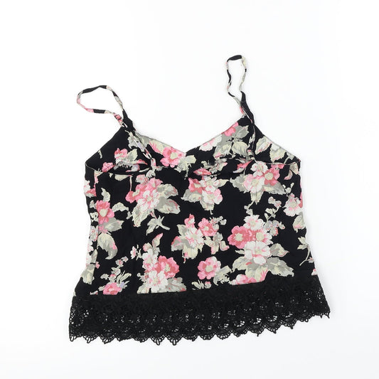 Topshop  Womens Black Floral  Cropped T-Shirt Size 6