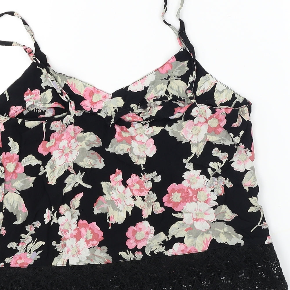 Topshop  Womens Black Floral  Cropped T-Shirt Size 6