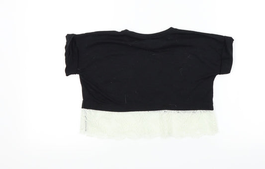 Kylie Girls Black Houndstooth  Basic T-Shirt Size 9 Years  - LACE BOTTOM