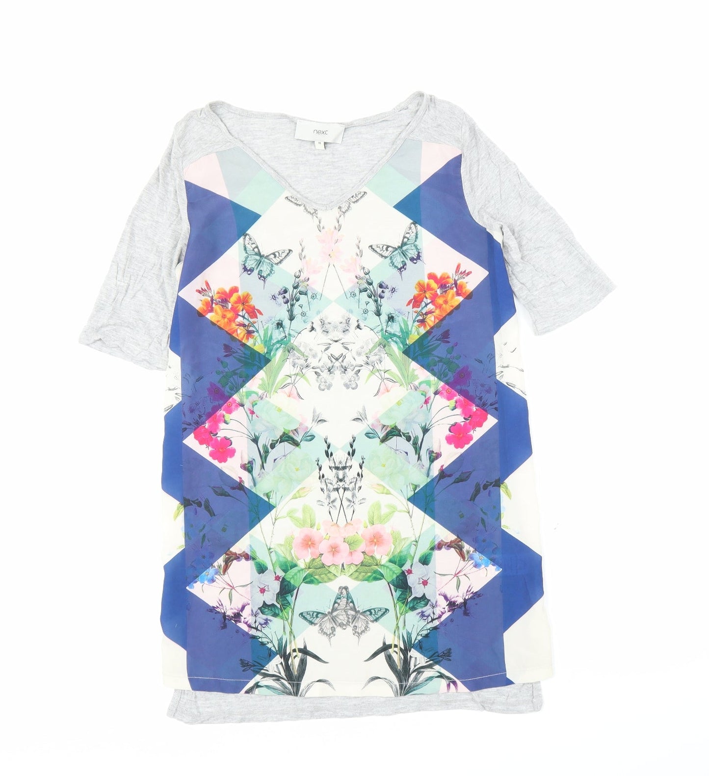 NEXT Womens Grey Floral  Tunic T-Shirt Size 10