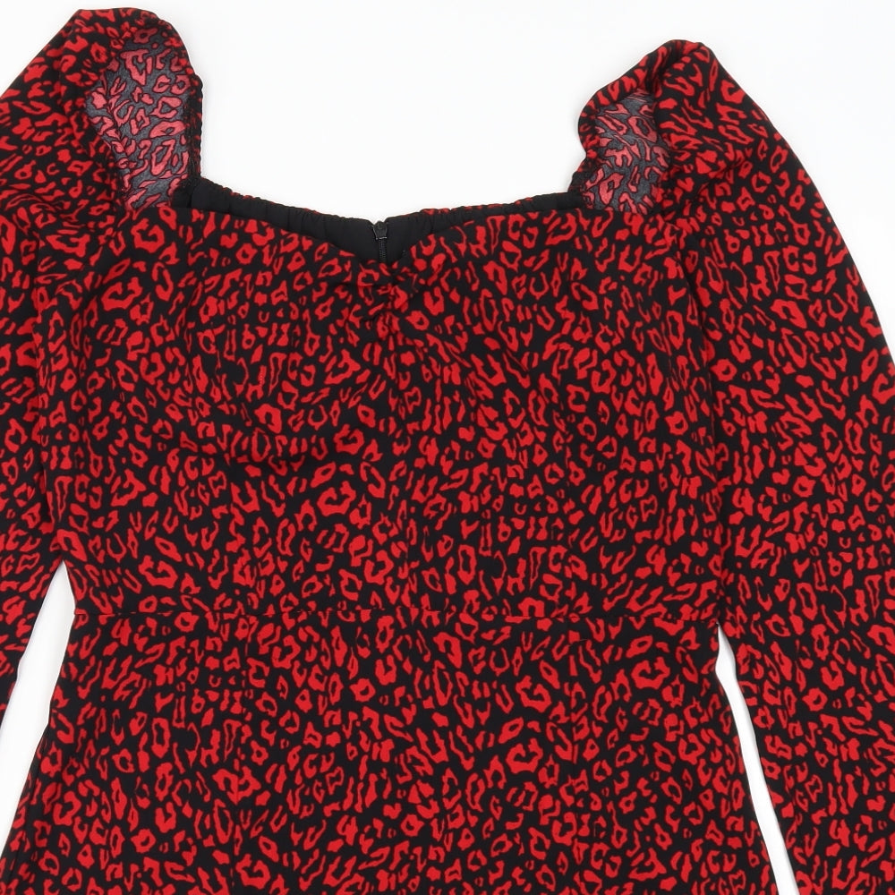 Bershka Womens Red Animal Print  A-Line  Size L