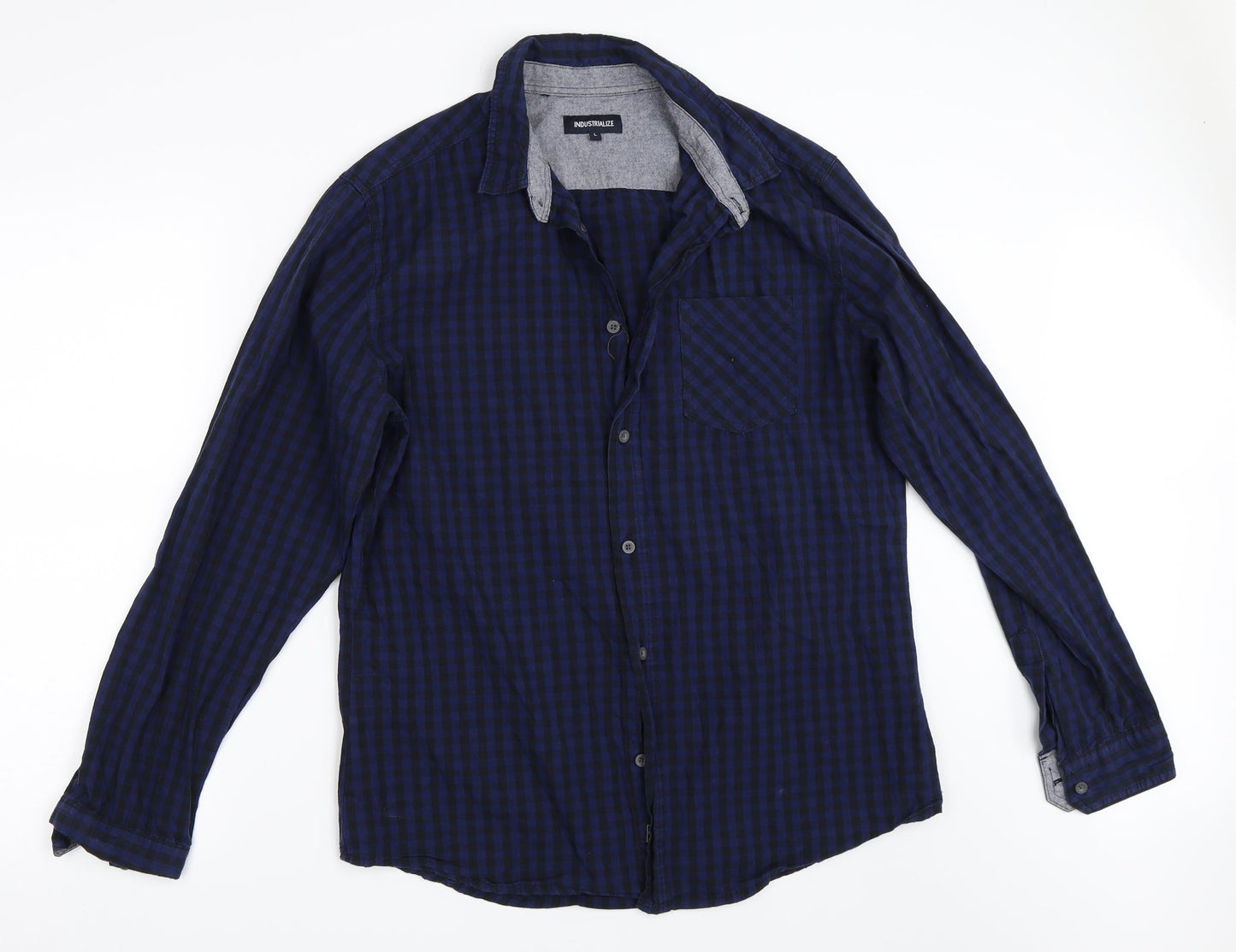 Industrialize Mens Blue Check   Button-Up Size L
