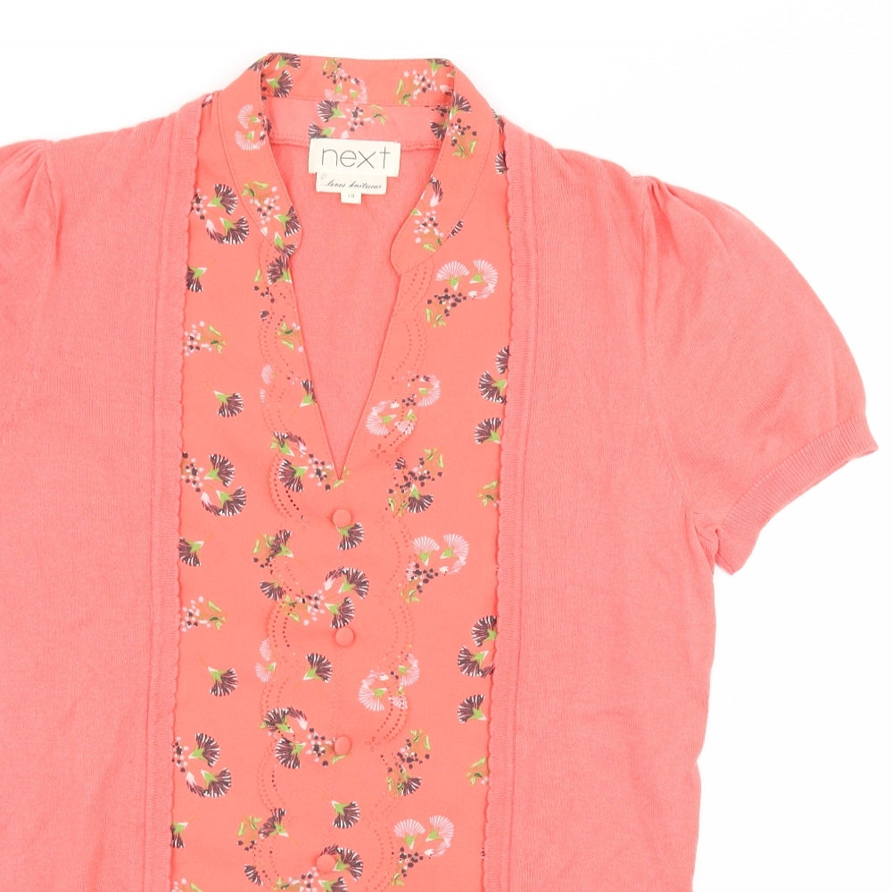 NEXT Womens Orange Floral Knit Basic T-Shirt Size 10