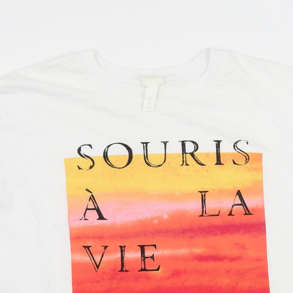 H&M Mens White  Jersey  T-Shirt Size M  - Souris A La Vie