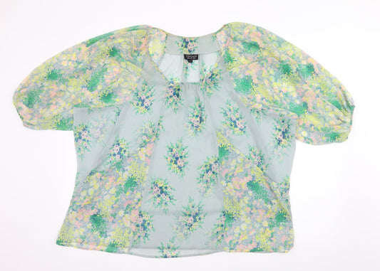 Topshop Womens Blue Floral Chiffon Basic Blouse Size 10