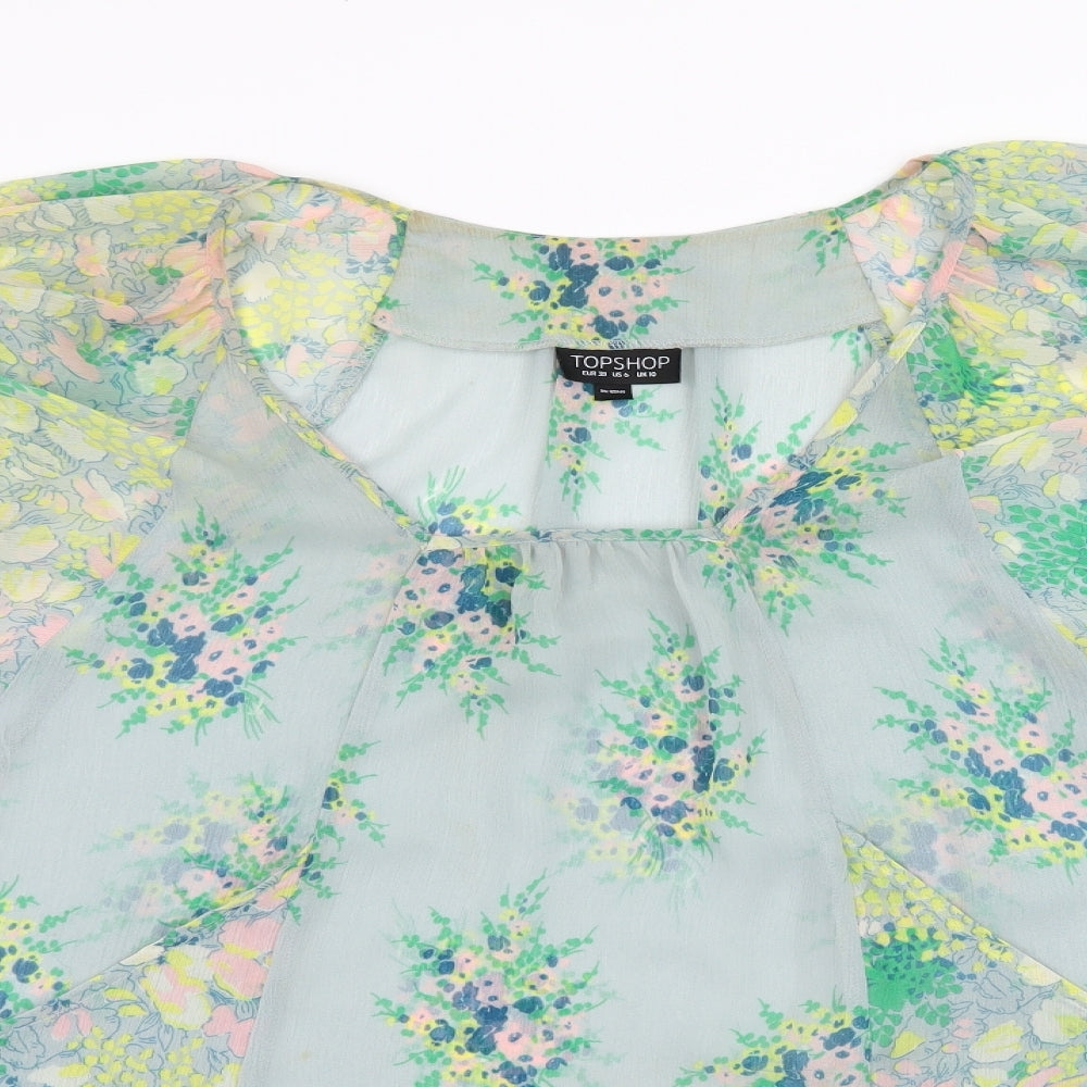 Topshop Womens Blue Floral Chiffon Basic Blouse Size 10