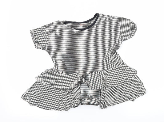 TU Girls Black Striped Jersey Basic T-Shirt Size 7 Years