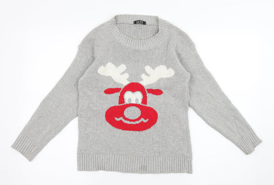 Q-10 collection Womens Grey  Knit Pullover Jumper Size S  - Rudolph Christmas