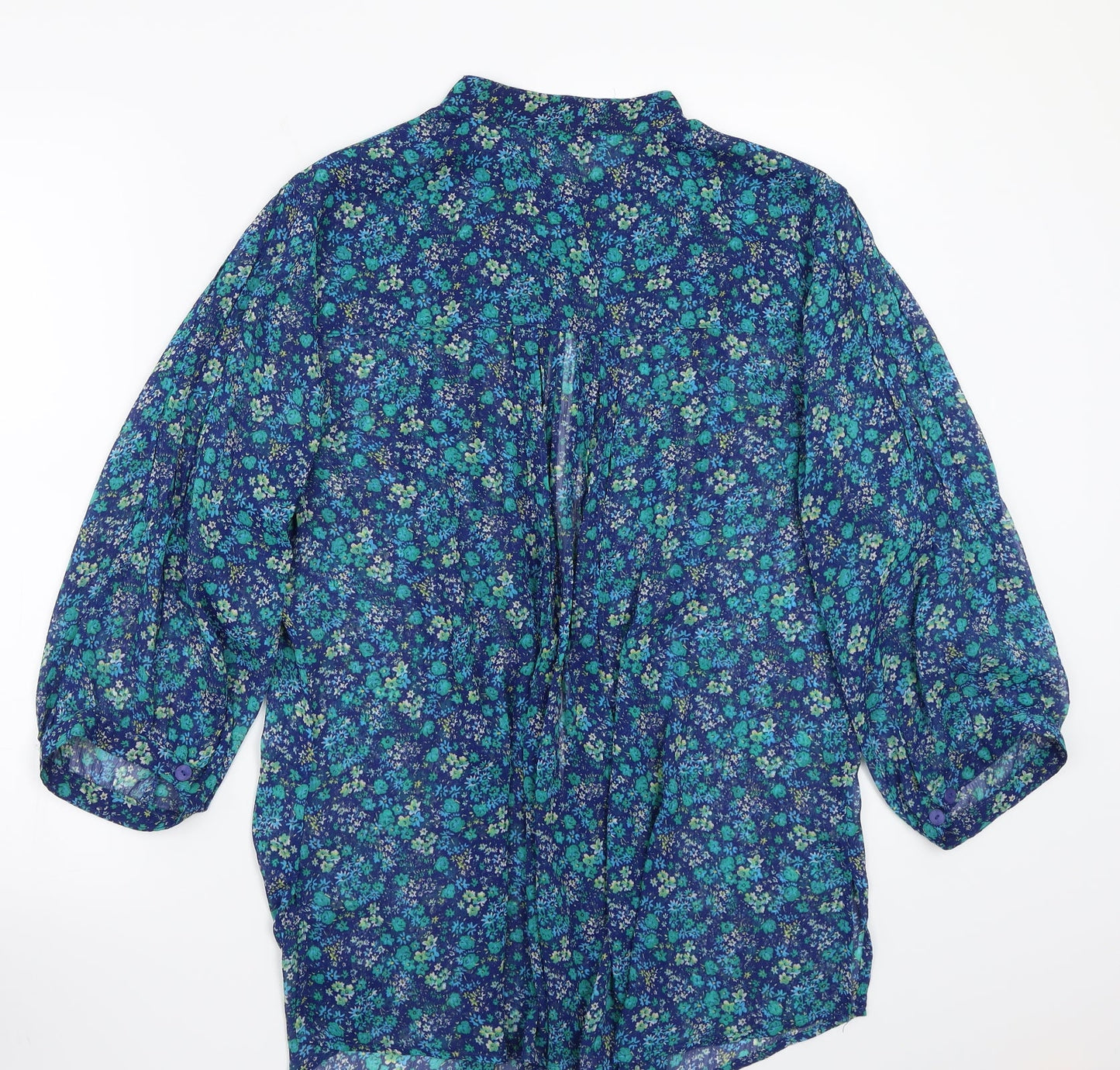M woman Womens Blue Floral  Basic Button-Up Size M
