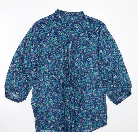 M woman Womens Blue Floral  Basic Button-Up Size M