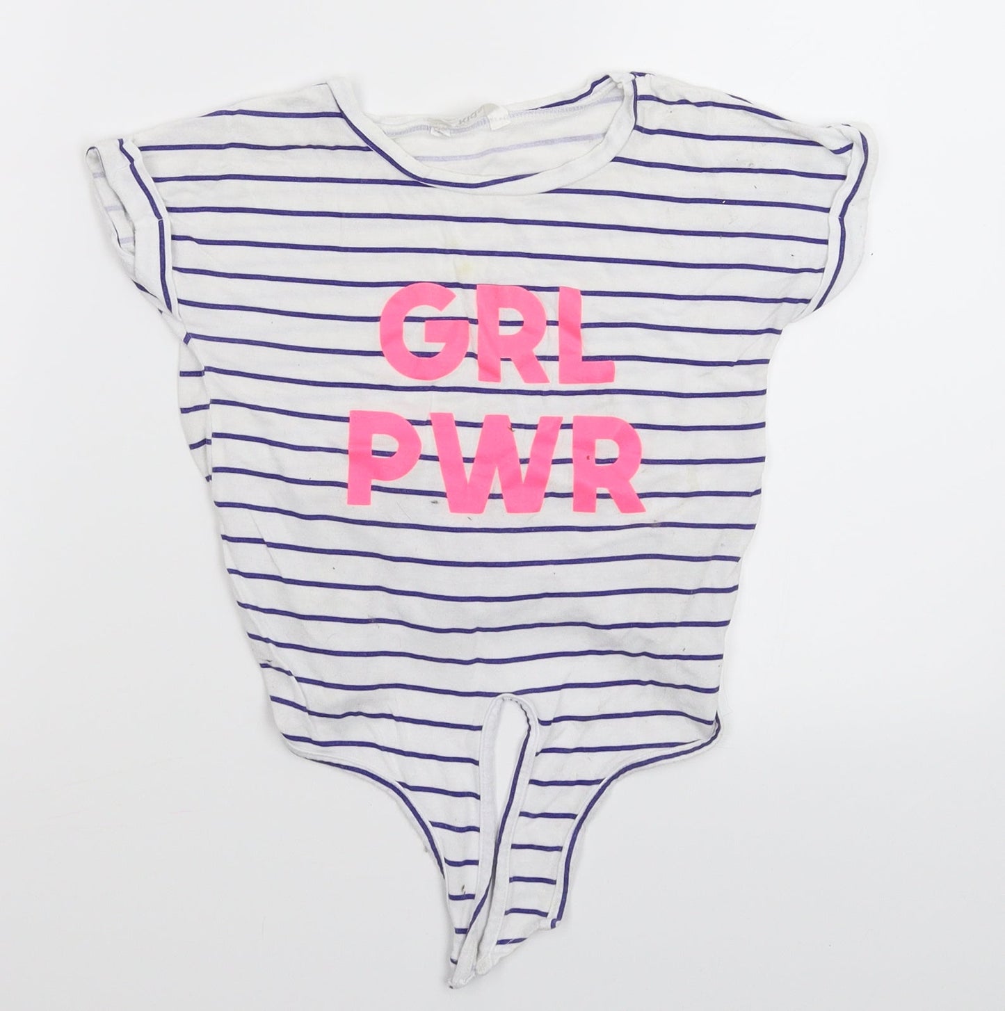 M&Co Girls White Striped  Basic T-Shirt Size 6-7 Years