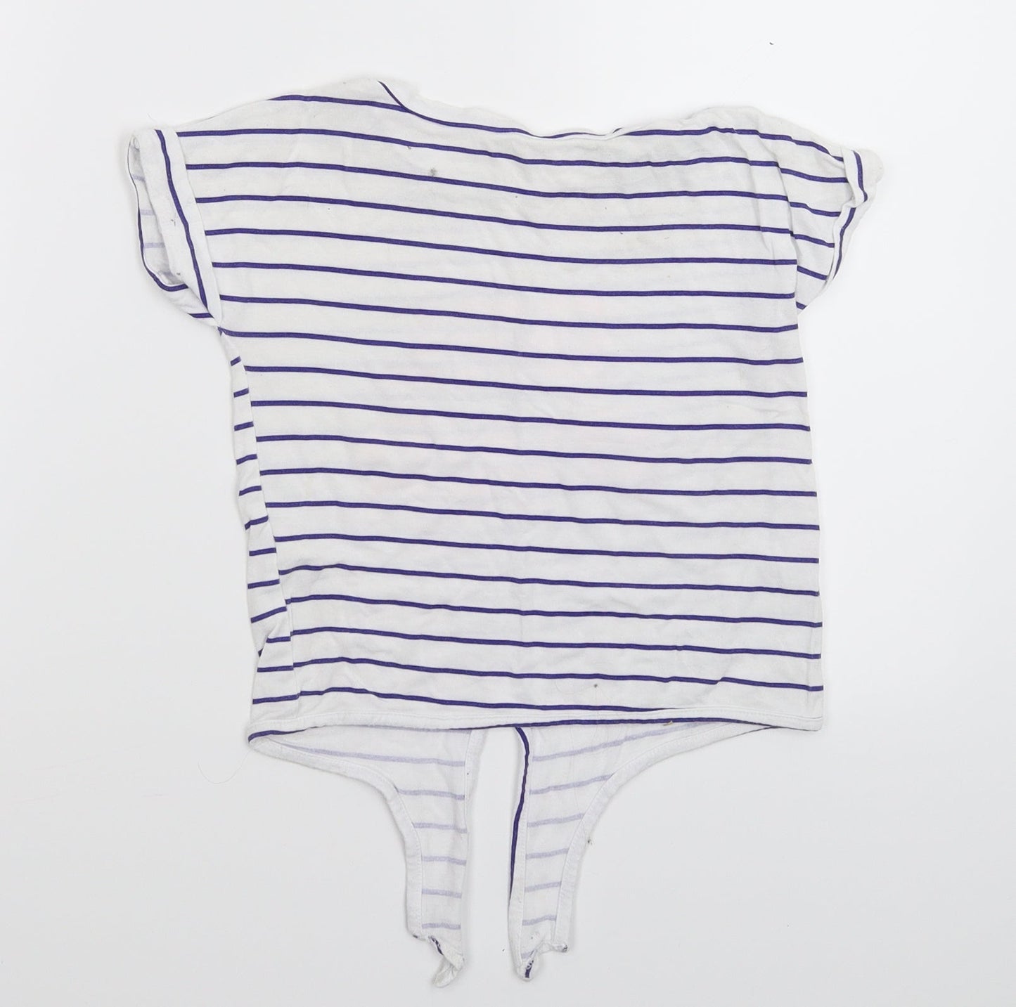 M&Co Girls White Striped  Basic T-Shirt Size 6-7 Years