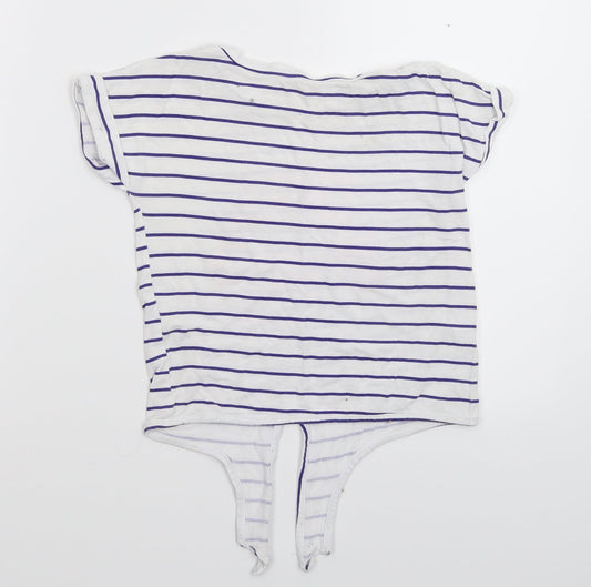M&Co Girls White Striped  Basic T-Shirt Size 6-7 Years