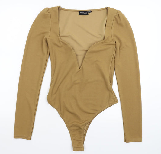 PRETTYLITTLETHING Womens Beige   Bodysuit One-Piece Size 10