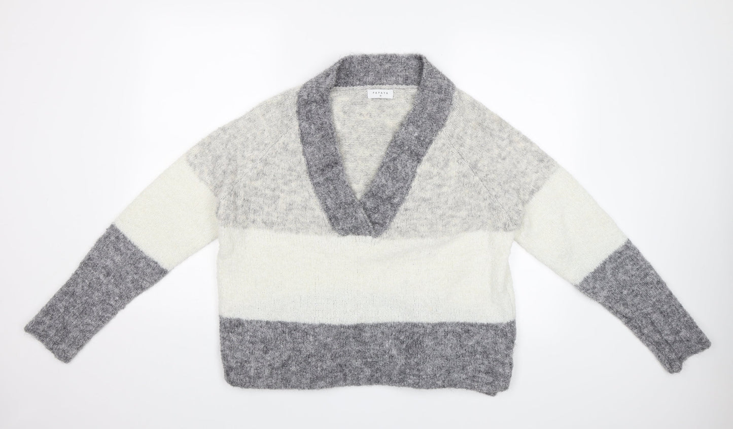 Papaya Womens Grey Striped  Pullover Jumper Size M