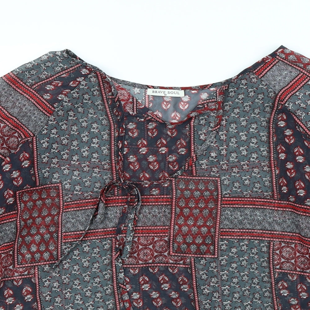 Brave Soul Womens Green Geometric  Basic Blouse Size M