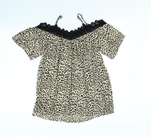 pep & Co Womens Brown Animal Print  Basic Blouse Size 8