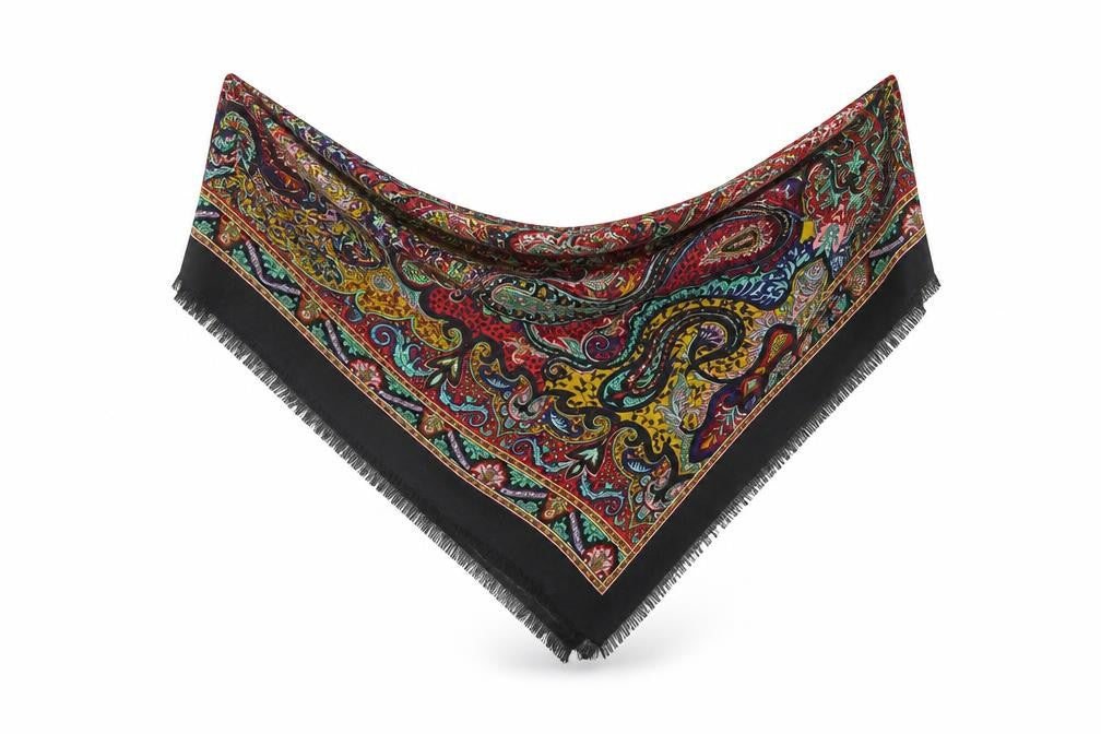 Preworn Womens Black Paisley Shawl/Wrap